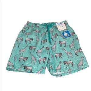 Mr. Swim Zebra and Giraffe Swim Trunks Green Black White Sizes Large and XLarge